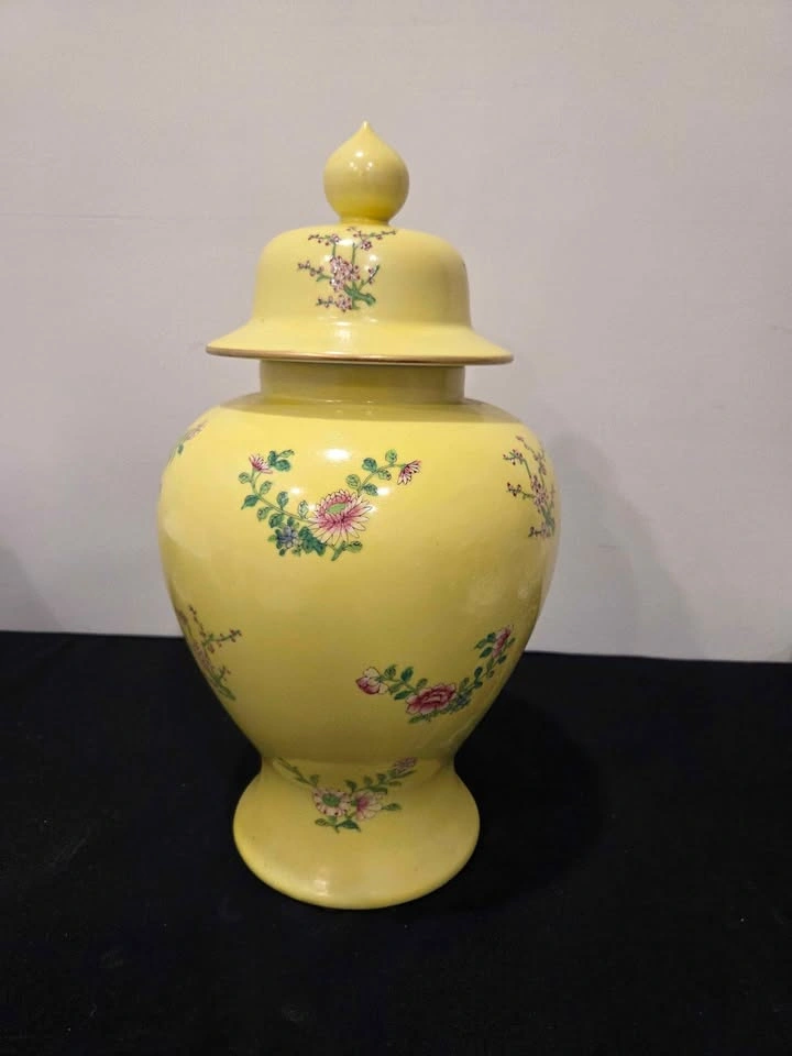Vintage Hand-painted Yellow Floral Vase - photo 2