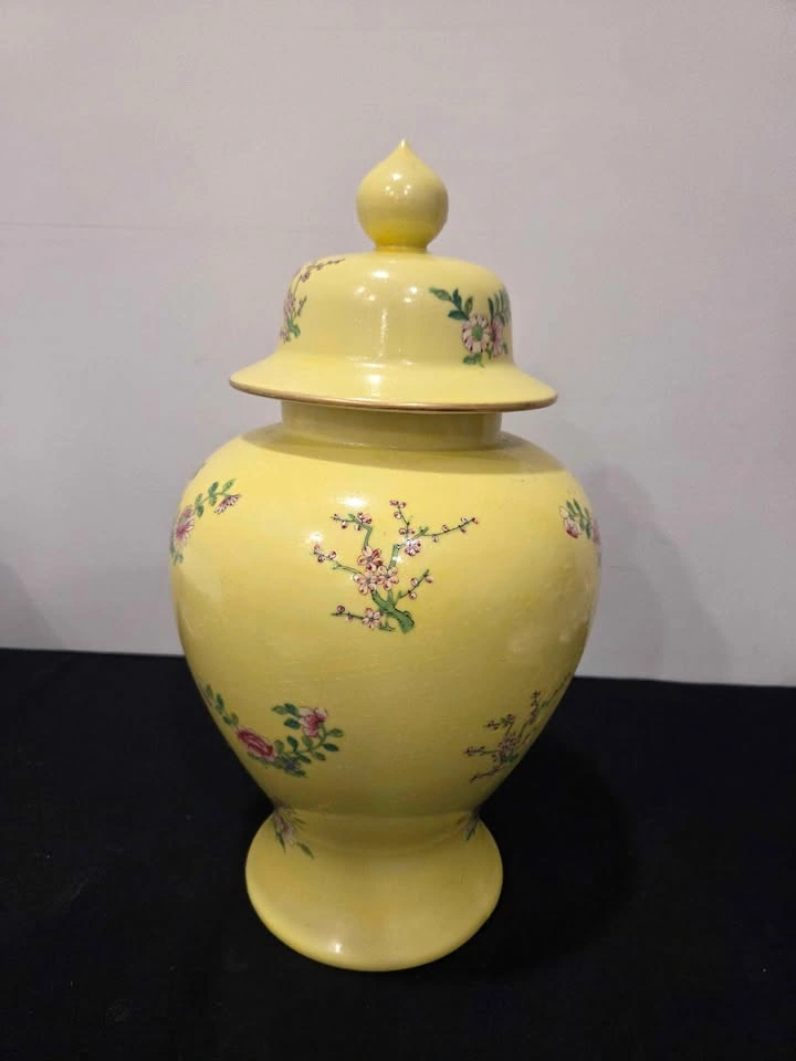 Vintage Hand-painted Yellow Floral Vase - photo 3
