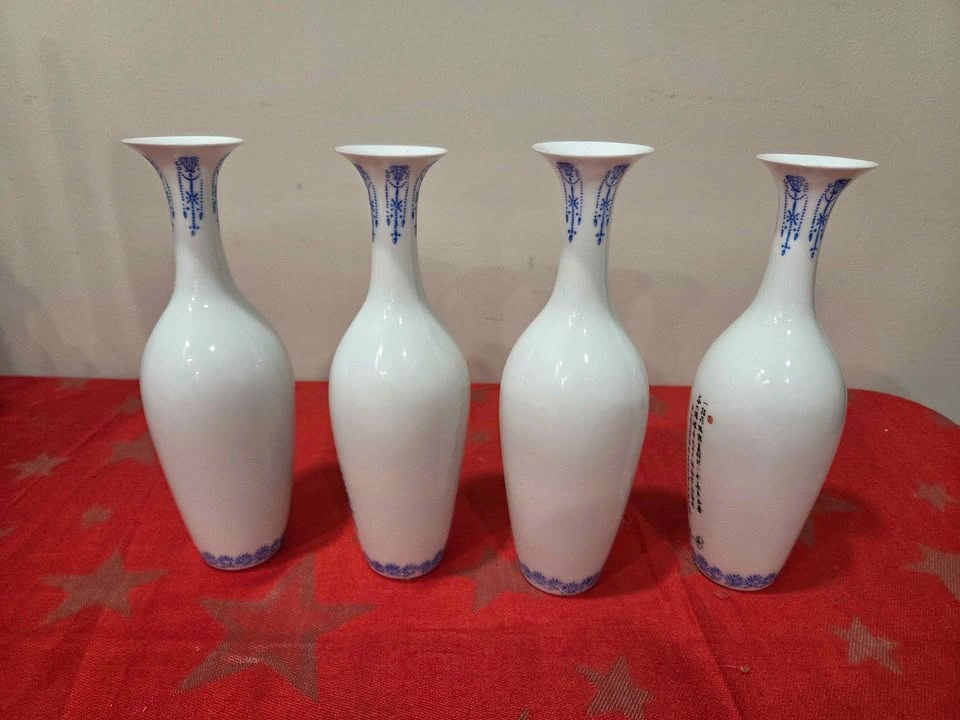 Set of 4 Vintage Jingdezhen Eggshell Porcelain Vases, 8" tall - photo 2