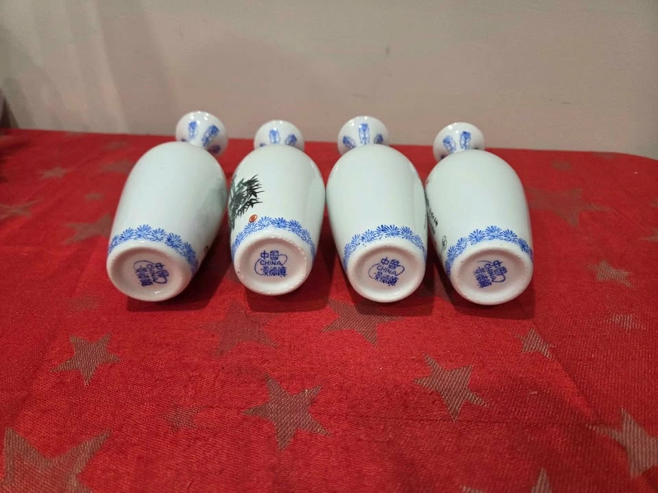 Set of 4 Vintage Jingdezhen Eggshell Porcelain Vases, 8" tall - photo 3
