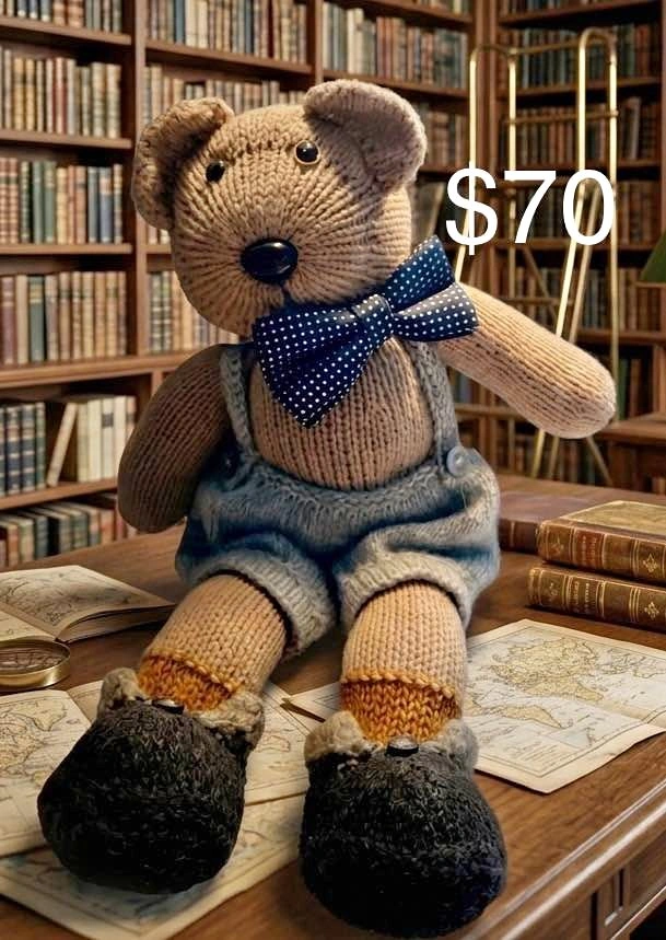 Hand Knitted Book Bear