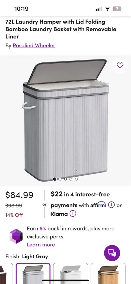 Bamboo Laundry Hamper Basket (72L) - New - photo 2