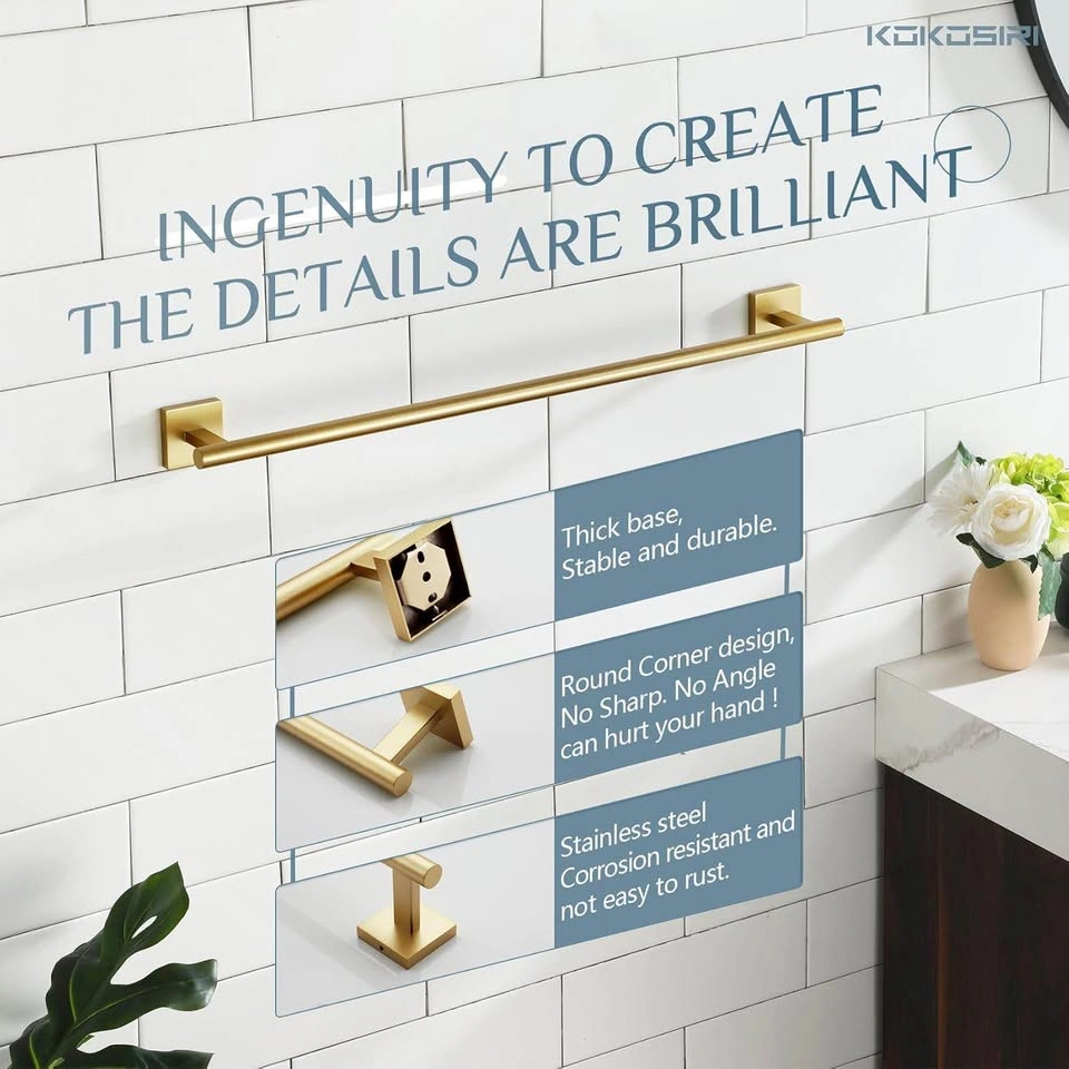 Brushed Gold Bathroom Towel Bar 24” - photo 3