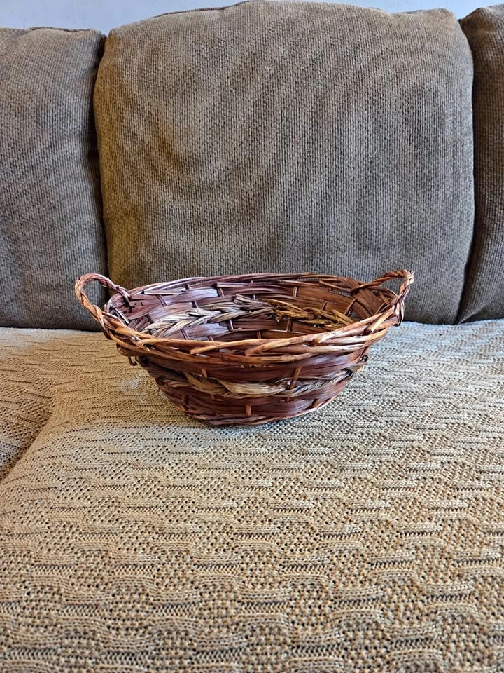 Brown Weaved Circle Basket with Handles