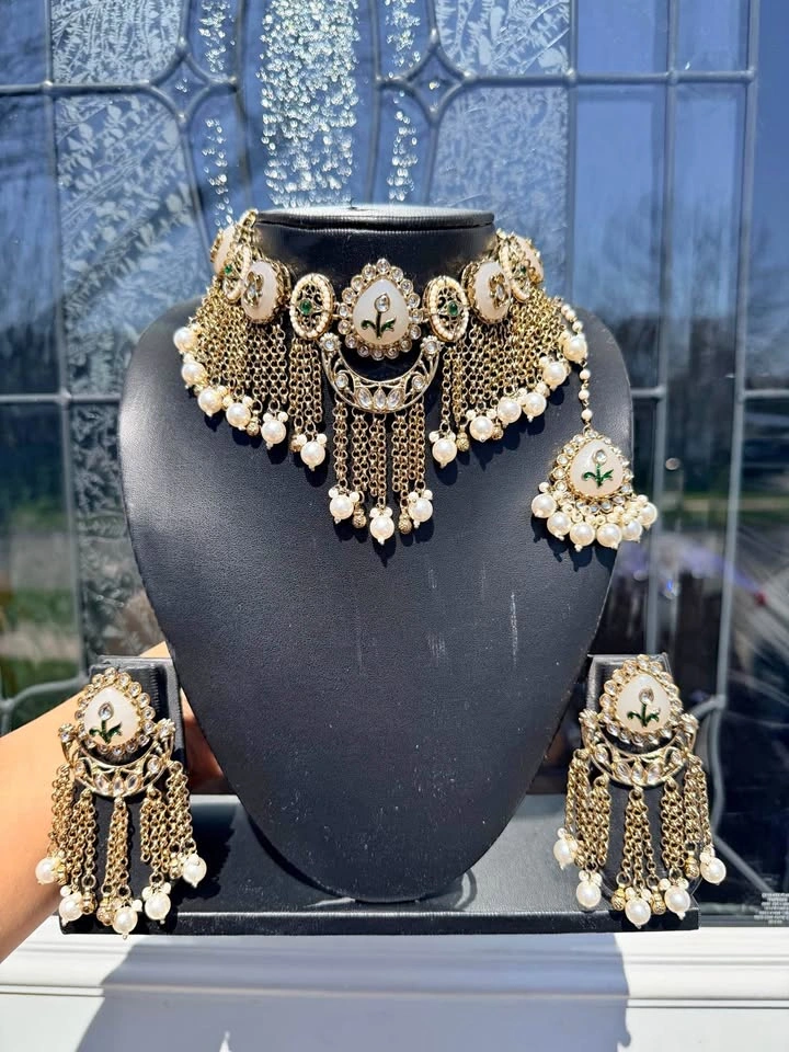 Brand New Indian Choker Sets - Silver and Pearl Jewelry