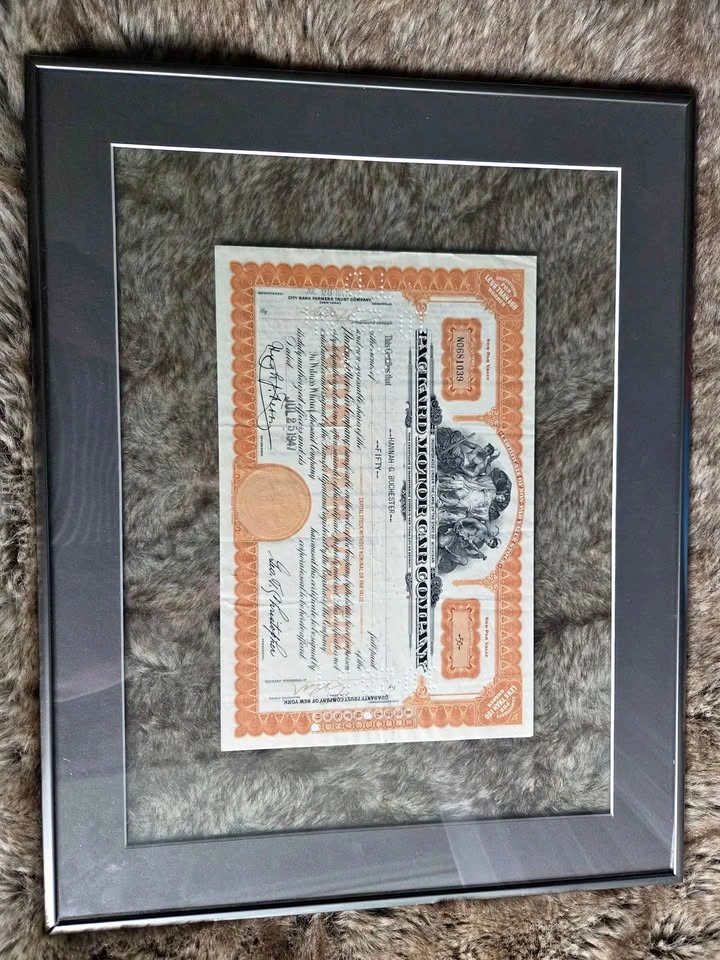 Packard Stock Certificate in Frame - 50 Shares - 1947