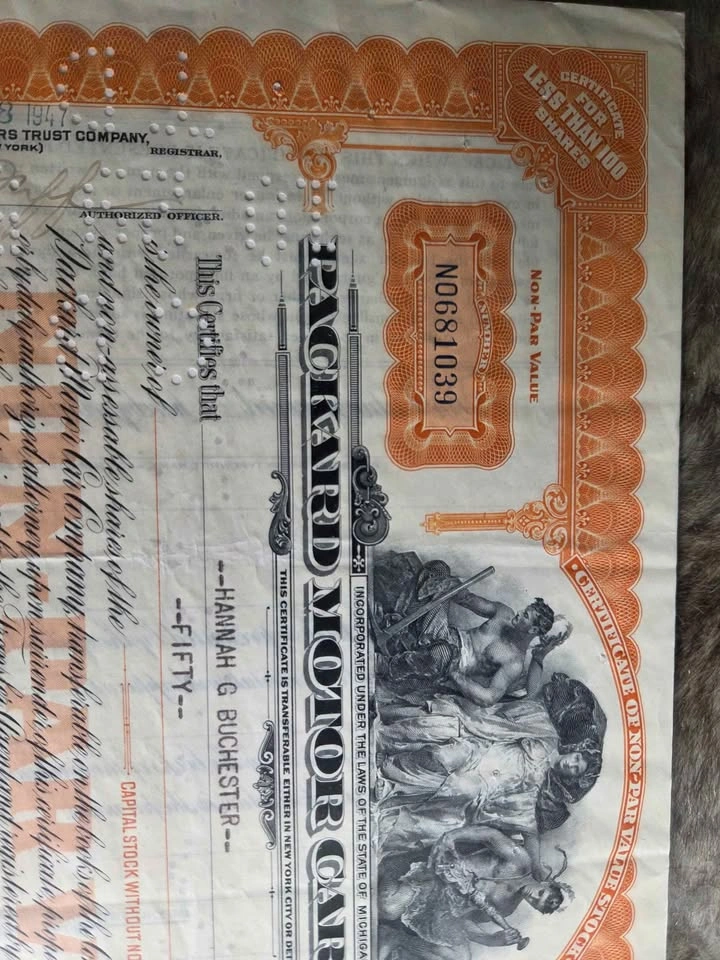 Packard Stock Certificate in Frame - 50 Shares - 1947 - photo 3
