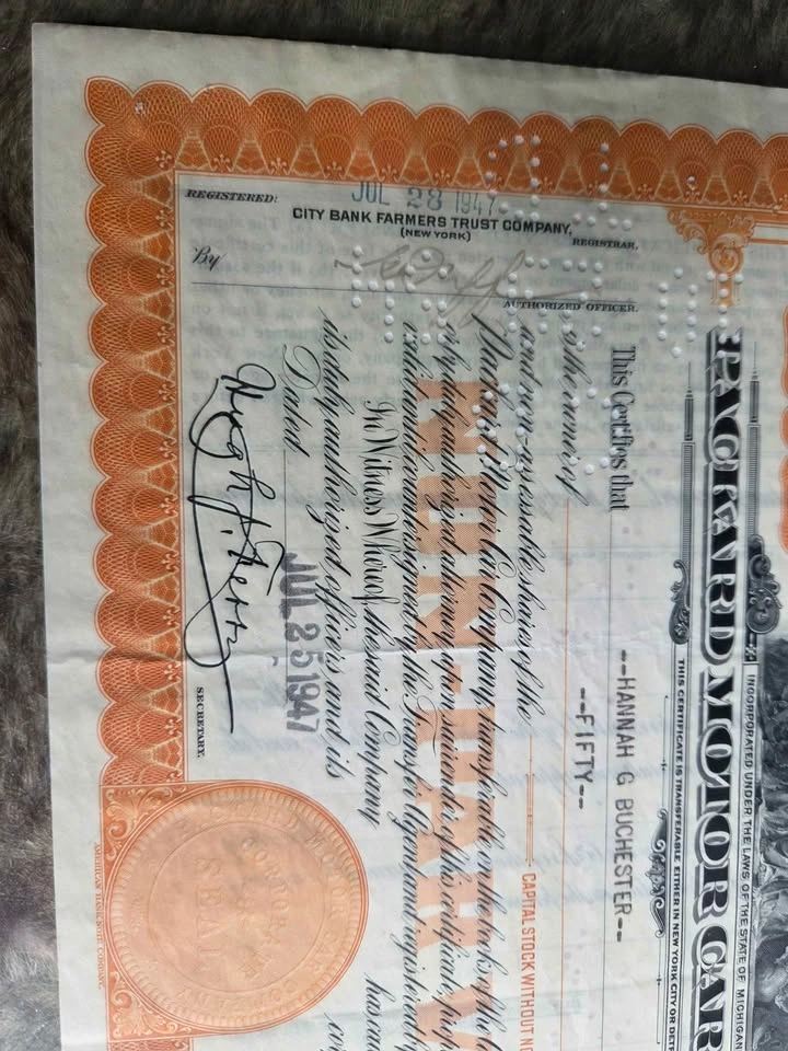 Packard Stock Certificate in Frame - 50 Shares - 1947 - photo 5