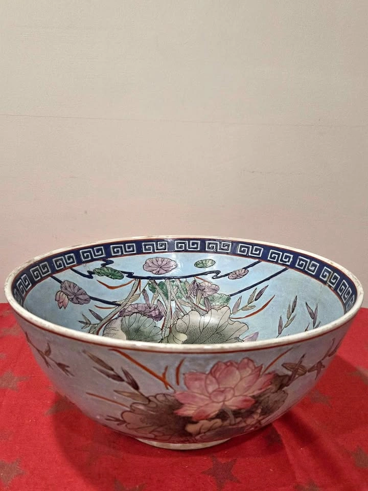Vintage Chinese Famille Rose Porcelain Bowl, 12 1/4 "