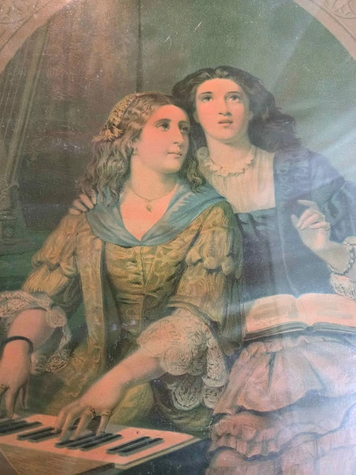Antique Victorian Young Women, Sister Arts Framed - photo 2