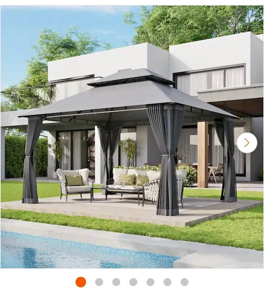 12 ft. x 10 ft. Gray Double Roof Soft Top Gazebo
