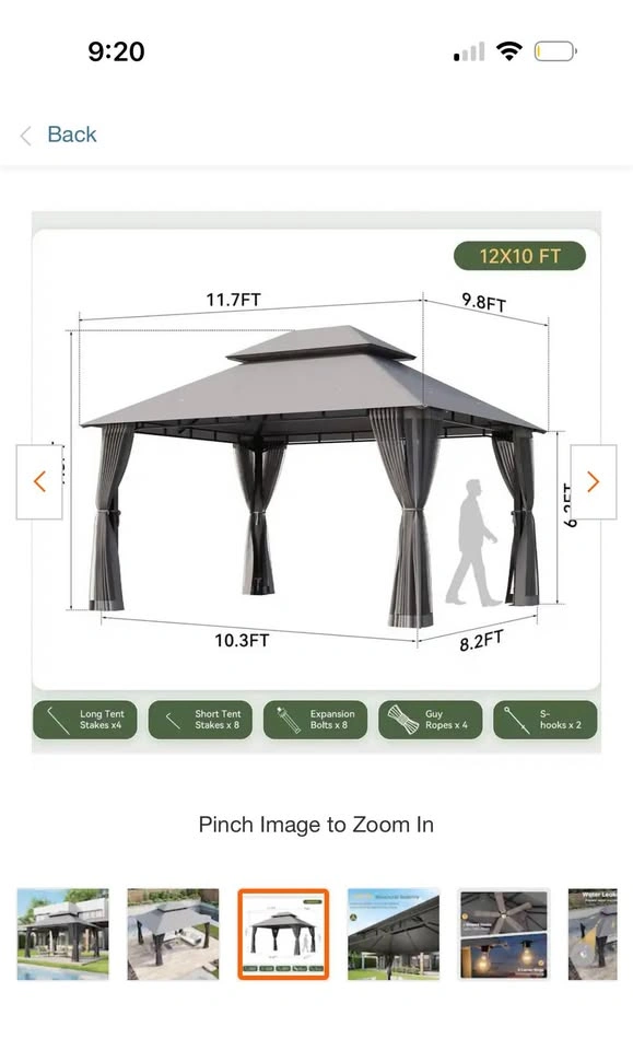 12 ft. x 10 ft. Gray Double Roof Soft Top Gazebo - photo 3