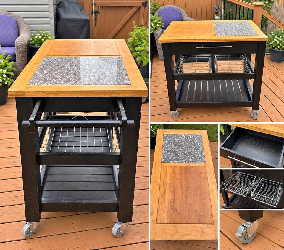 Rolling Kitchen Cart with Granite Top Insert