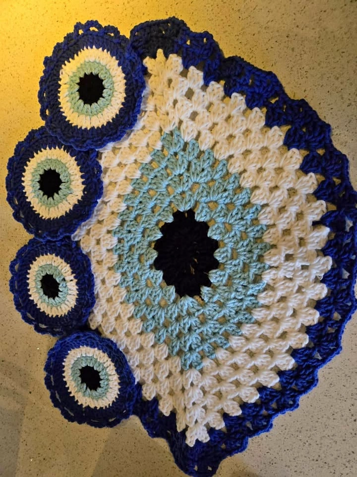 Evil eye crochet Doily and coaster set
