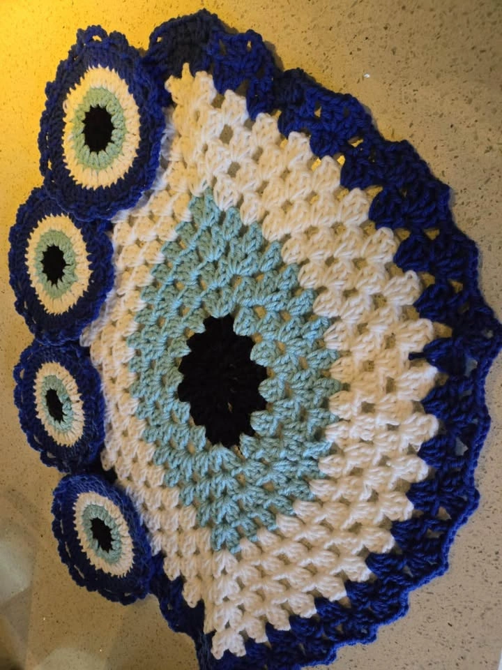 Evil eye crochet Doily and coaster set - photo 2