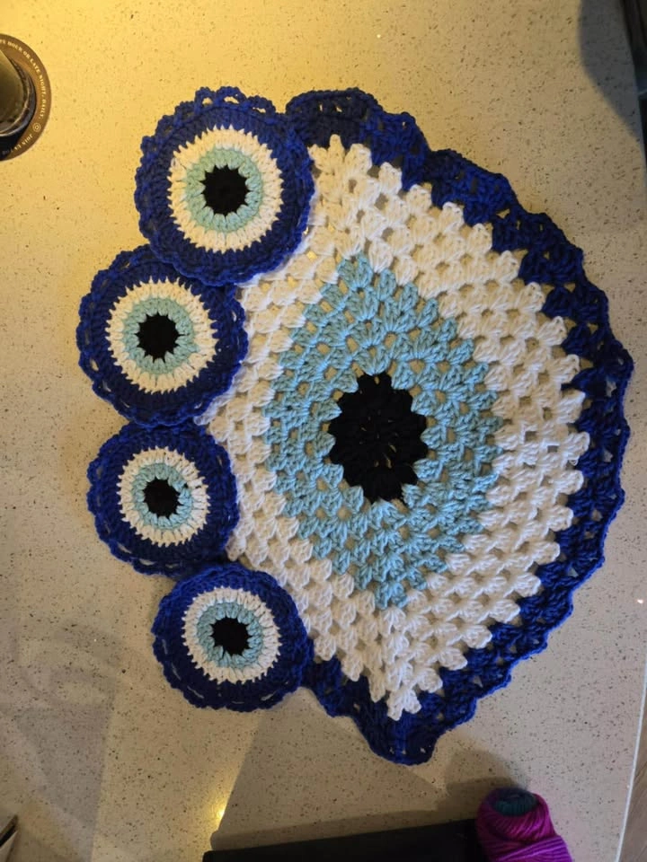 Evil eye crochet Doily and coaster set - photo 3