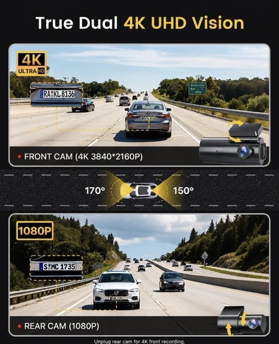 GKU 4K Dash Cam Front and Rear Camera Build-in 5G WiFi, Parking - photo 2