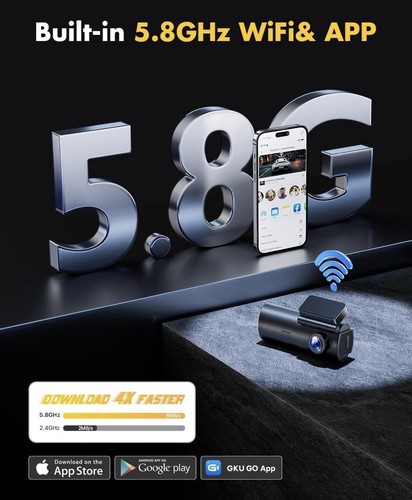 GKU 4K Dash Cam Front and Rear Camera Build-in 5G WiFi, Parking - photo 3