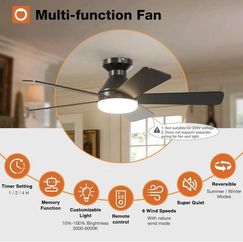 addlon 42 Inch Ceiling Fans with Lights and Remote, Low Profile, - photo 2