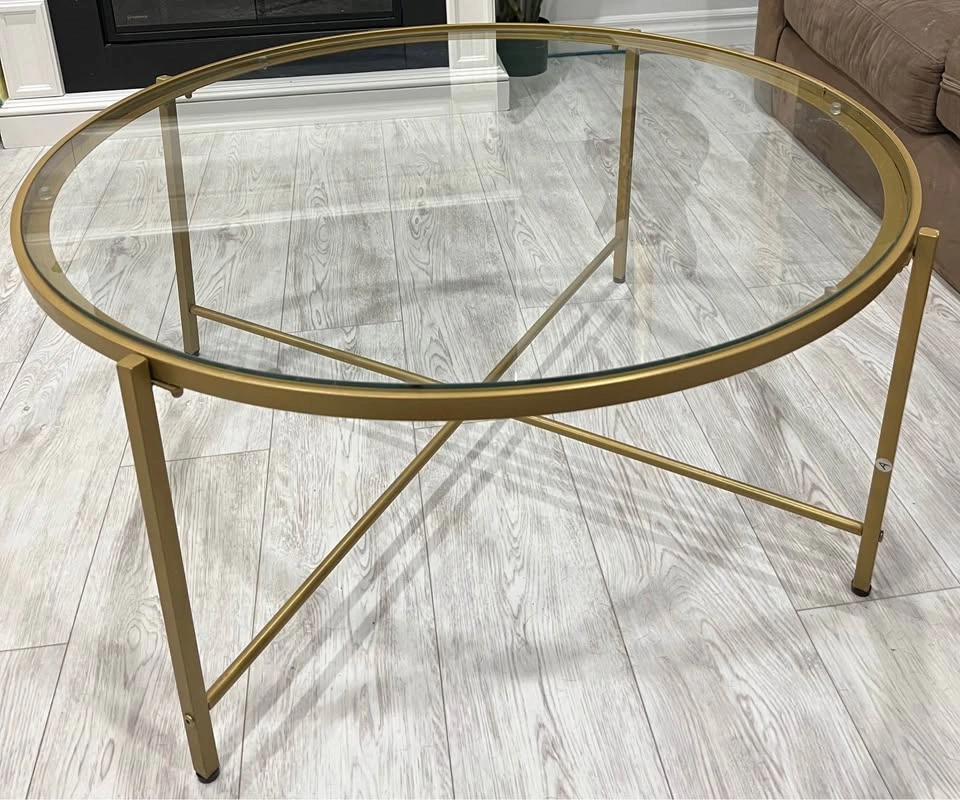 Round Gold Metal and Glass Coffee Table - photo 2