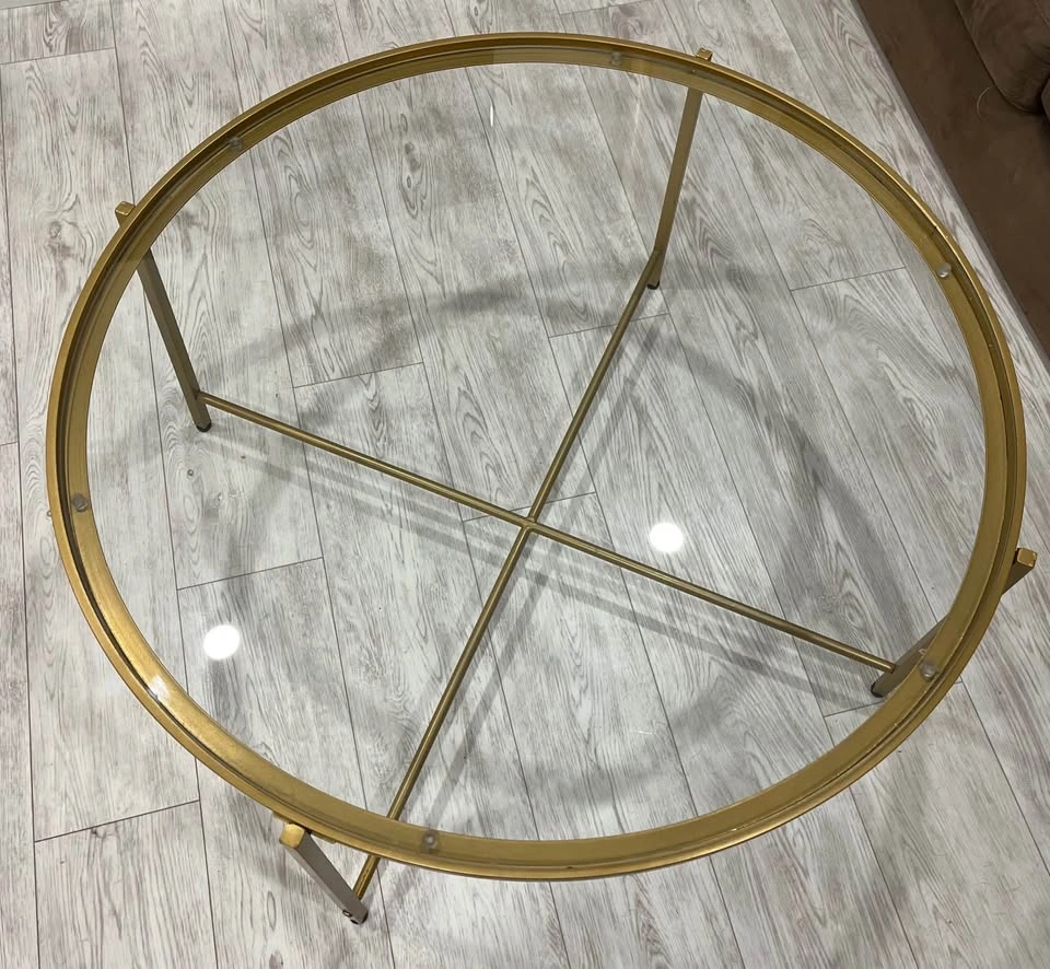Round Gold Metal and Glass Coffee Table - photo 3