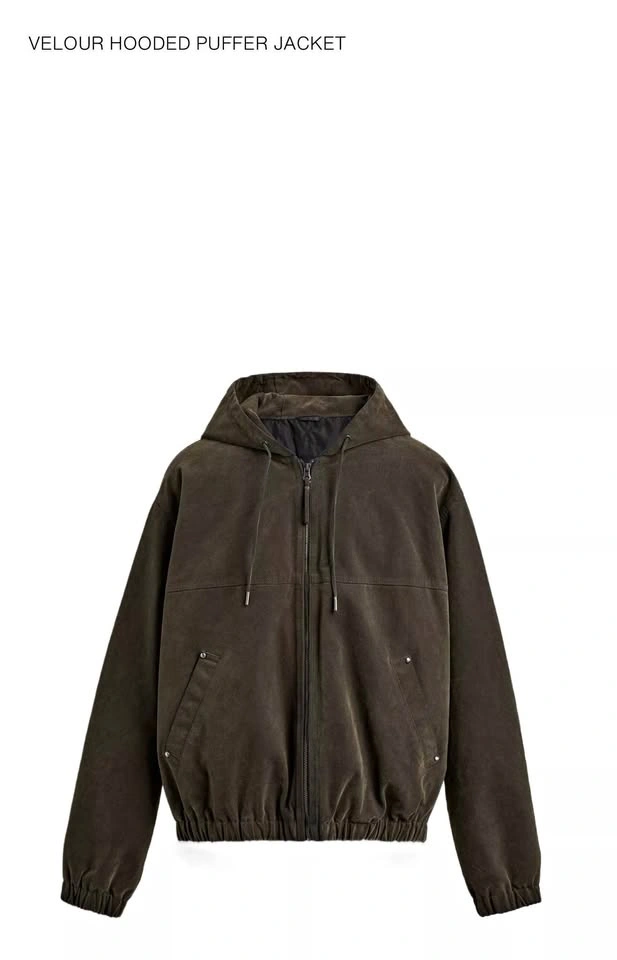 Zara men Velour Hooded Puffer Jacket