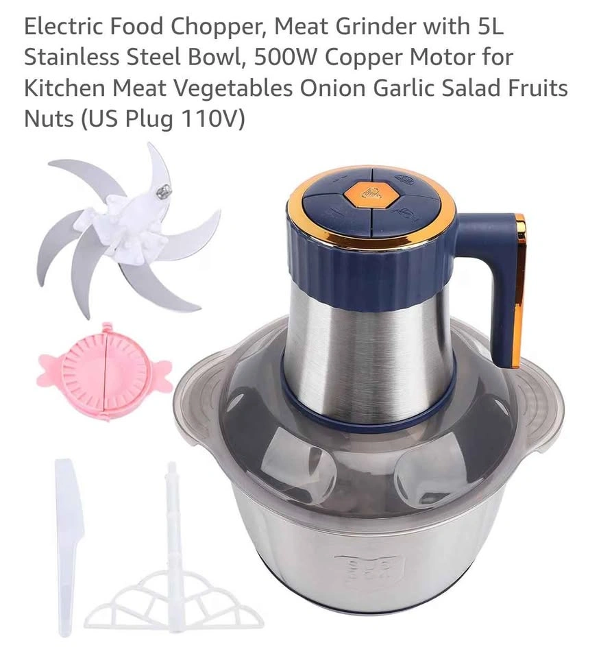 Electric Food Chopper & Meat Grinder with 5L Stainless Steel Bow - photo 3