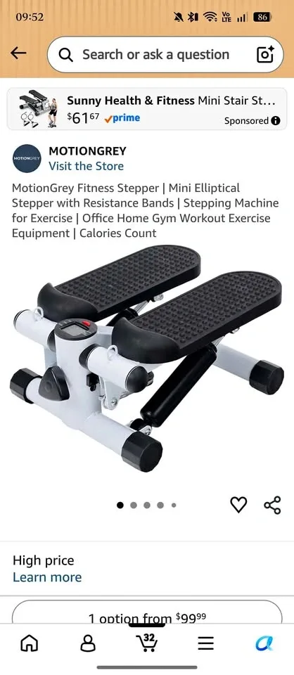 Fitness Stepper | Mini Elliptical with Resistance Bands