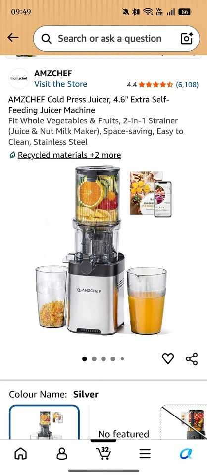 AMZCHEF Cold Press Juicer, 4.6" Extra Self-Feeding Juicer