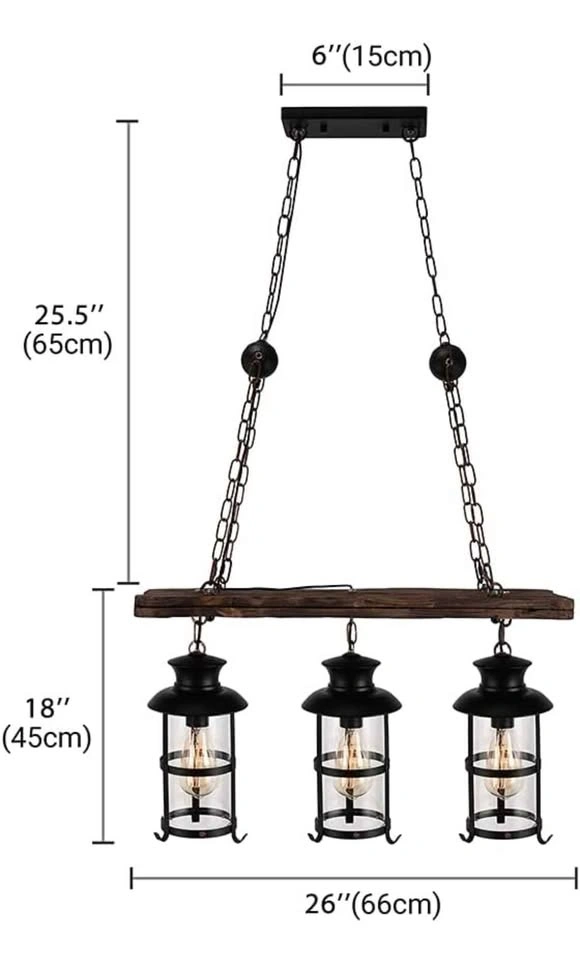 Industrial Woody Wrought Iron 3-Light Pendant Chandelier - photo 2