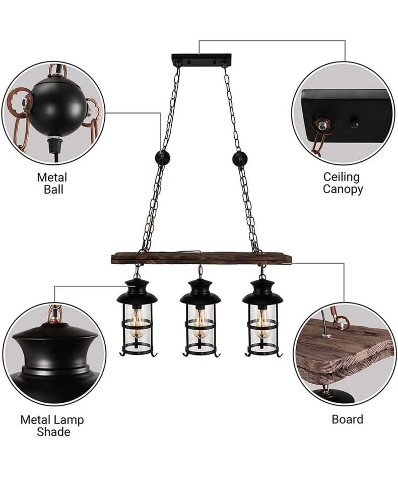 Industrial Woody Wrought Iron 3-Light Pendant Chandelier - photo 3