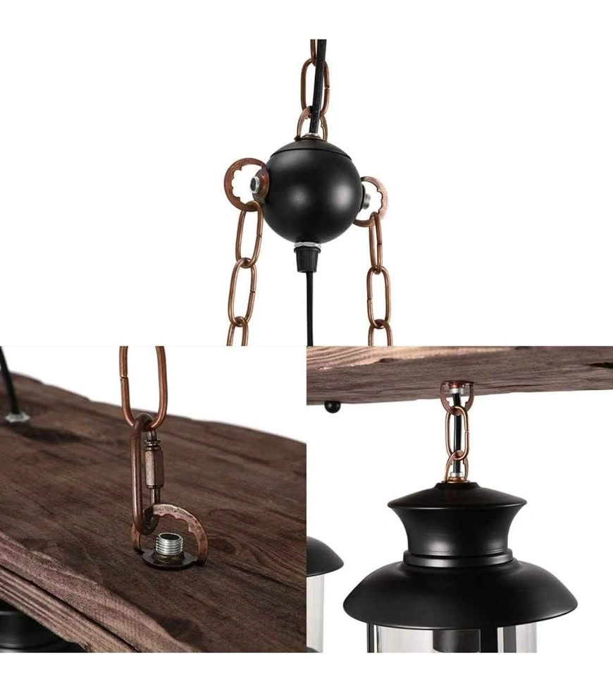Industrial Woody Wrought Iron 3-Light Pendant Chandelier - photo 4