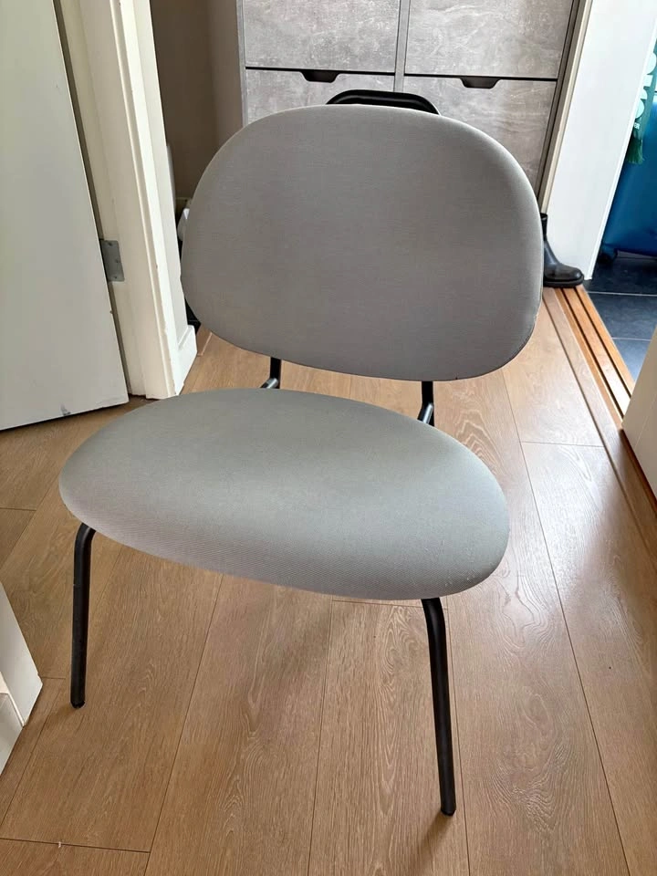Grey Upholstered Accent Chair with Black Metal Frame