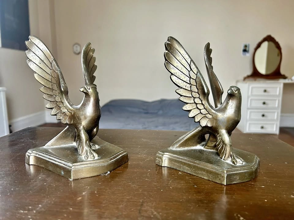 Pair of Vintage Heavy Brass Spread-Wing Eagle Bookends