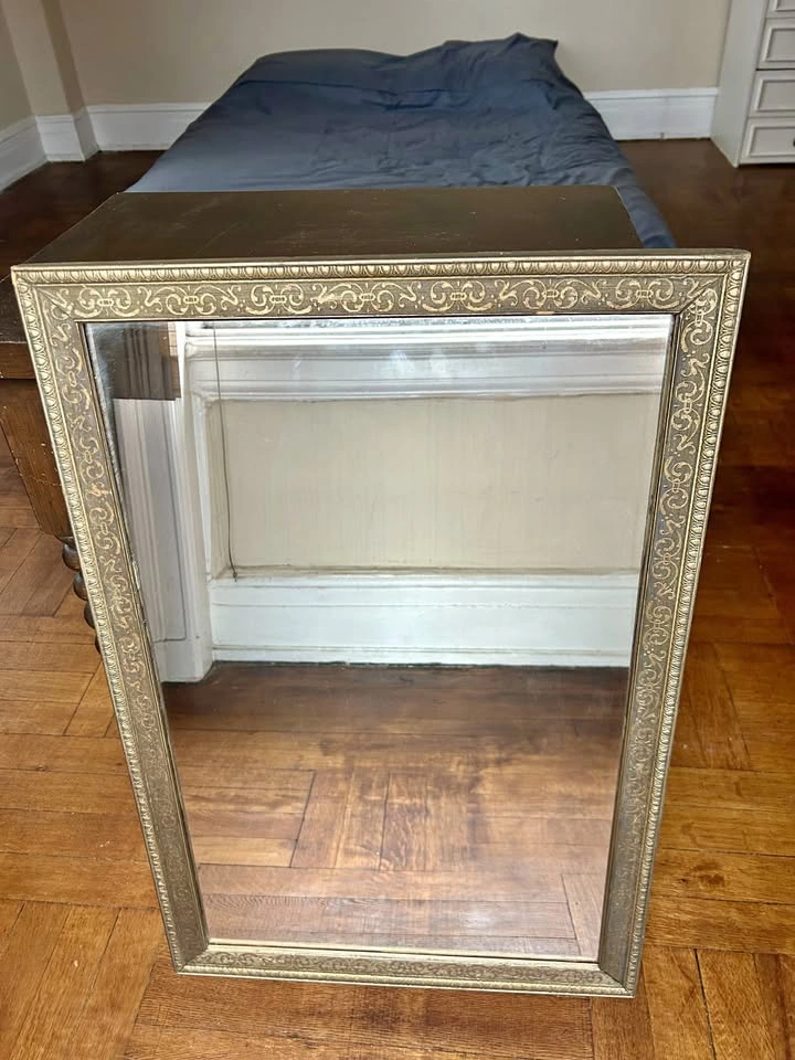 Vintage Gilt Wood Wall Mirror w/ Scrollwork Border (18" x 28")