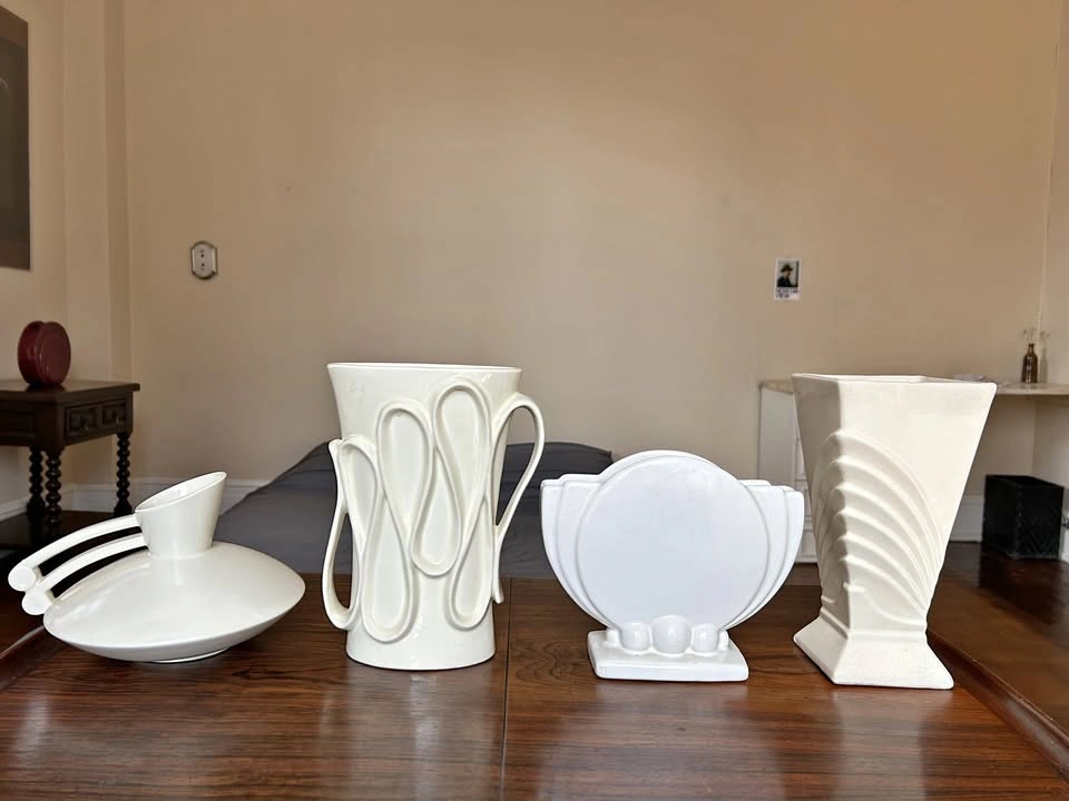 Set of 4 Modernist & Art Deco White/Cream Ceramic Vases