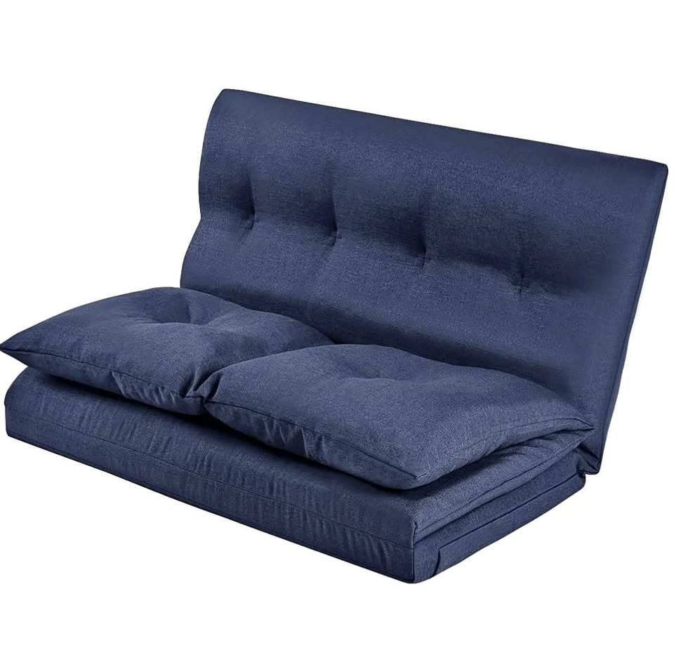 Folding Lazy Sofa Floor Chaise Lounge Chair Futon, Navy Blue