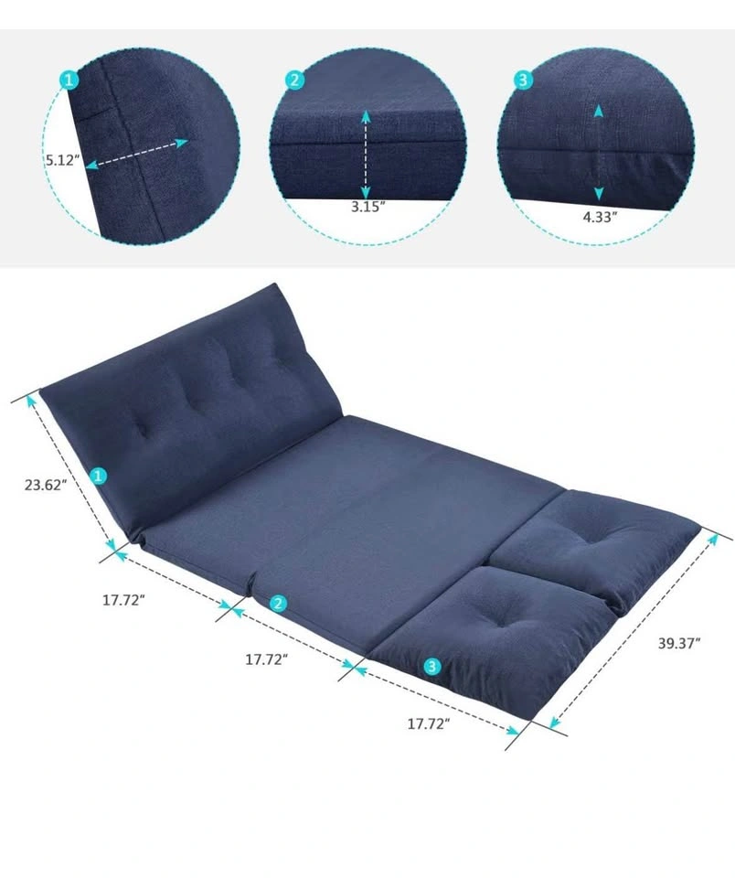 Folding Lazy Sofa Floor Chaise Lounge Chair Futon, Navy Blue - photo 2