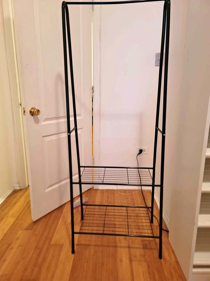 Black Metal Garment Rack with 2 Shoe/Storage Shelves - $30