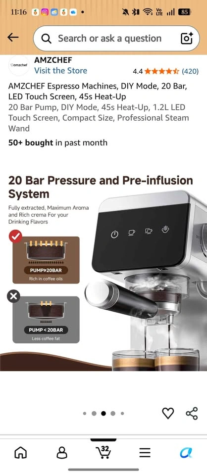 AMZCHEF Espresso Machine 20 Bar LED Touch Screen - photo 3