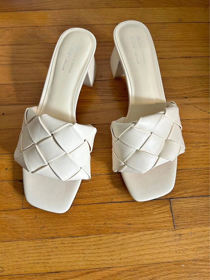 Call It Spring White Woven Block Heel Sandals size 8