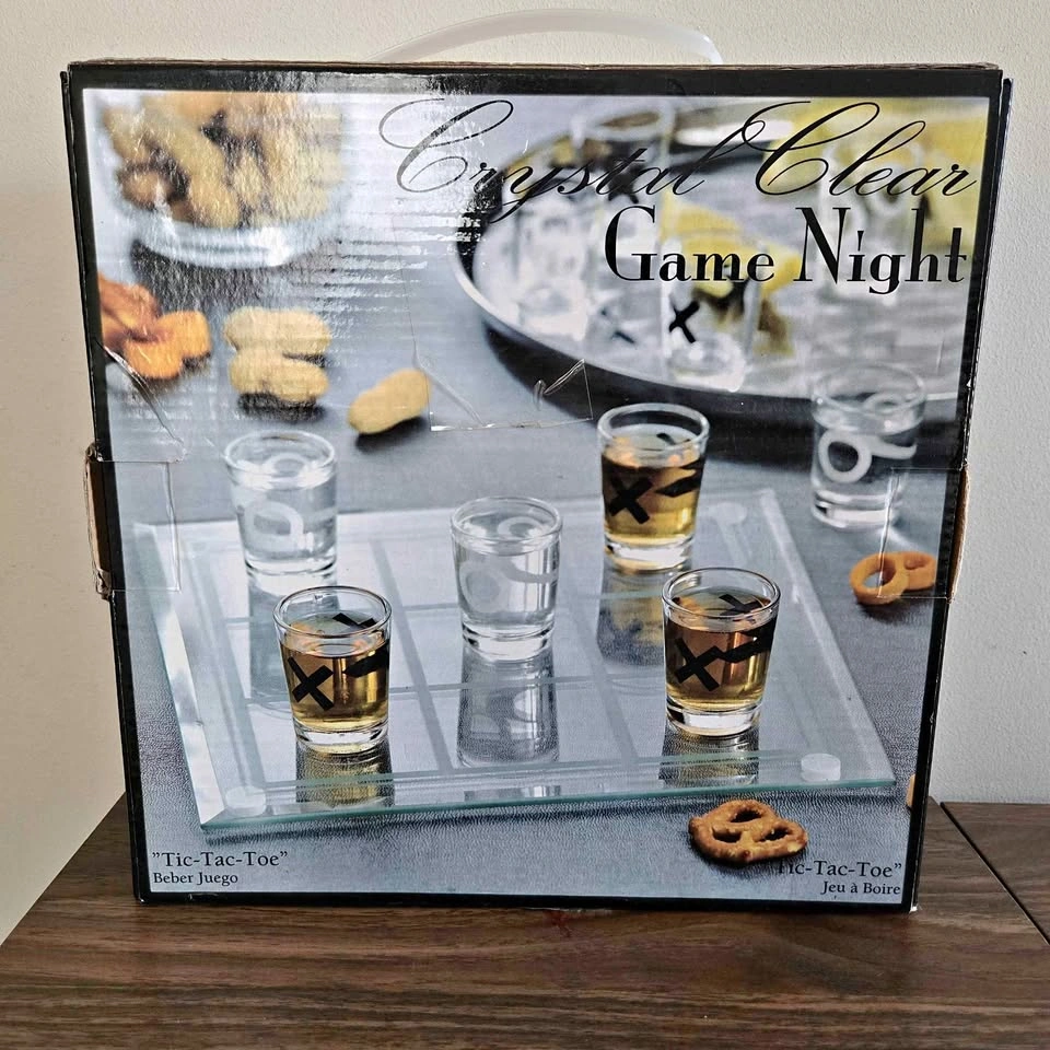 Crystal Clear Game Night Shot Glass Tic-Tac-Toe Drinking Game