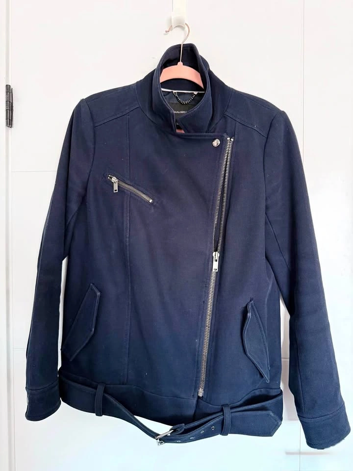 Banana Republic (Medium) Moto Jacket Navy Blue Belted (Like New)