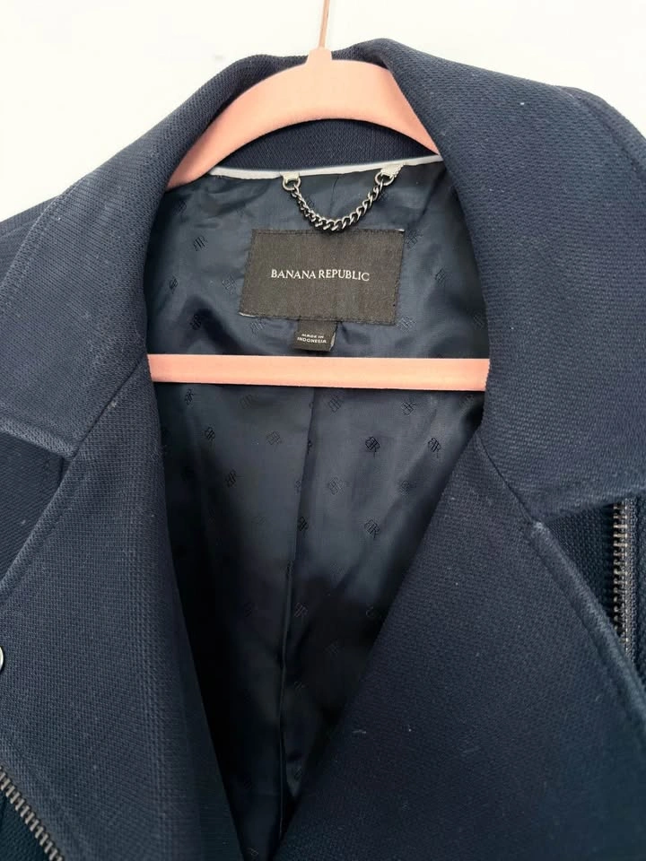 Banana Republic (Medium) Moto Jacket Navy Blue Belted (Like New) - photo 2