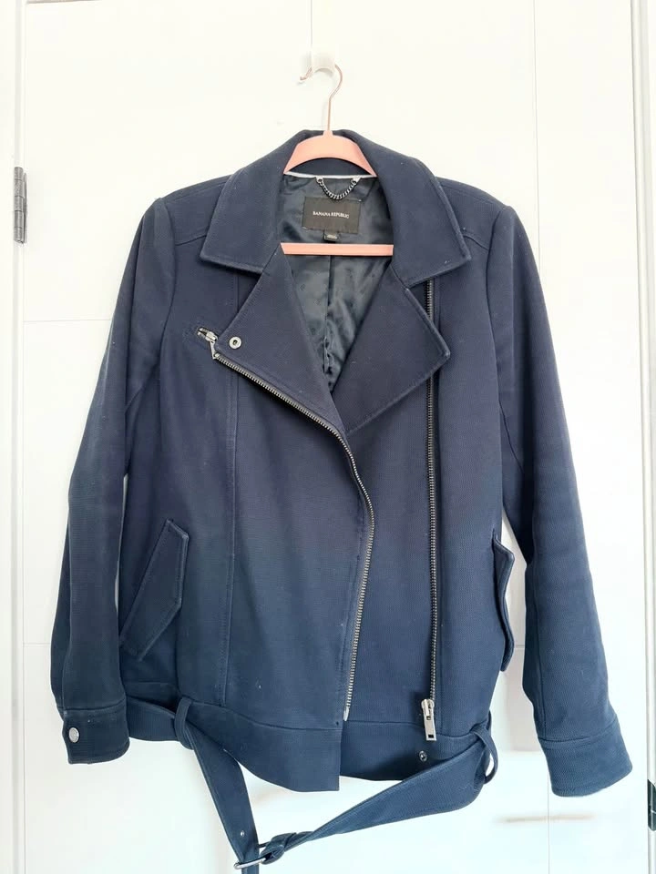 Banana Republic (Medium) Moto Jacket Navy Blue Belted (Like New) - photo 4