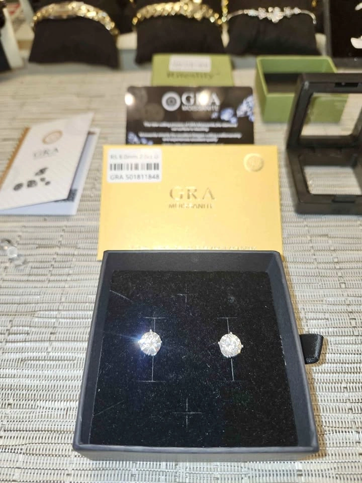 2 Carat GRA Moissanite 8mm Stud Earrings