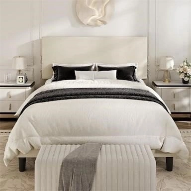 Queen Platform Bed Frame with Upholstered Adjustable Headboard
