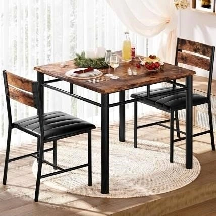 Set of 2 Upholstered Chairs & Dining Table for Small Spaces