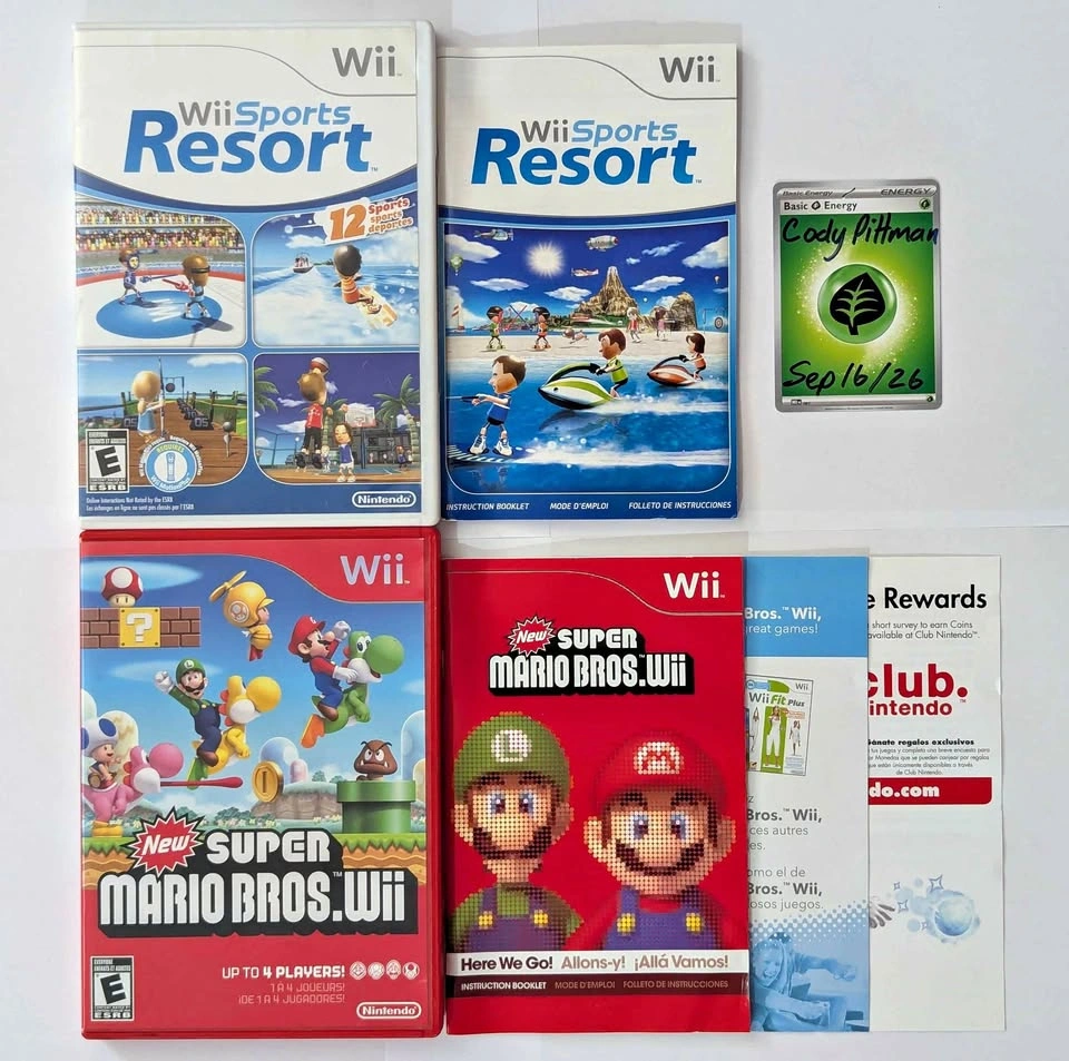 Wii Sports Resort & Super Mario Bros Wii Cases & Manuals Only