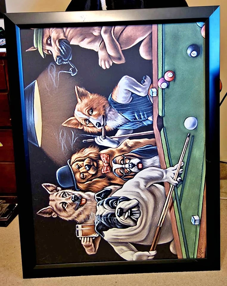 Dogs Playing Pool Poster
